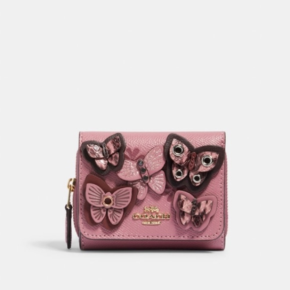 COACH Small Trifold Wallet With Butterfly Applique
